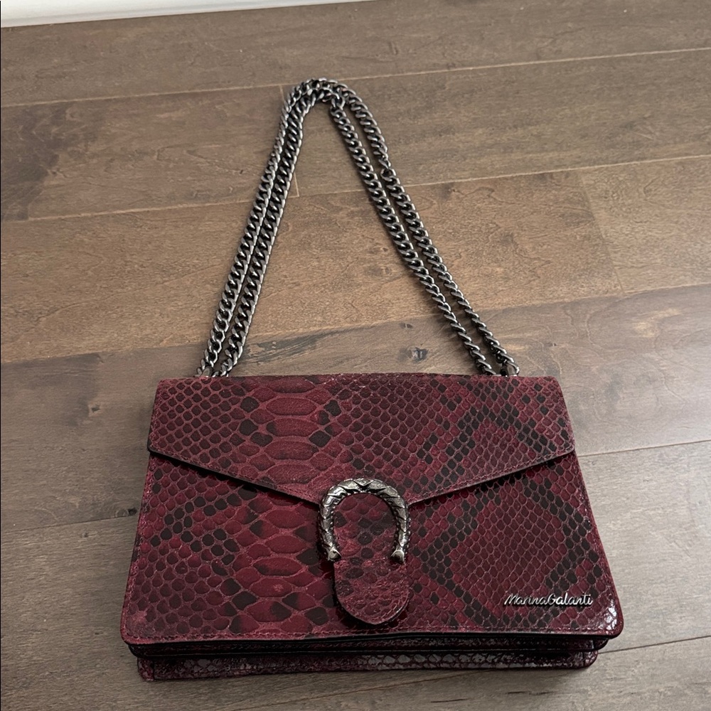 Marina Galanti Burgundy Snake Print Chain Shoulder Bag - Picture 9 of 9